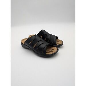 Romika Shoes Womens Size 6.5 Black Leather Slide Sandals Wedge Cushioned Comfort